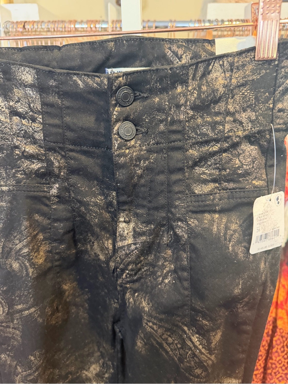 NWT Free People Jayde High Rise Metallic Flare Pants - Picture 8 of 15